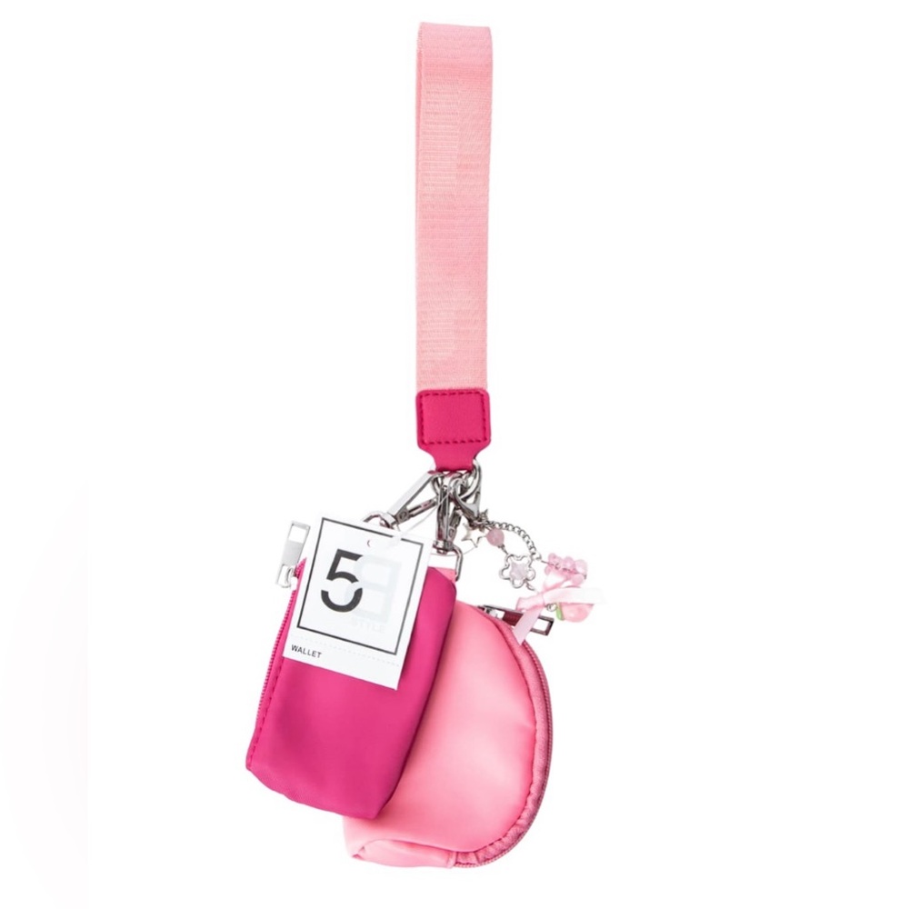 Double Purse Wristlet Keychain with Gummy Bear, Peach, Silver Heart, Bag Charm - Picture 2 of 12